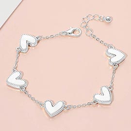 Mother of Pearl Heart Charm Station Bracelet