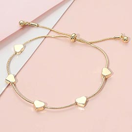 Flat Heart Charm Station Adjustable Cinch Pull Tie Bracelet