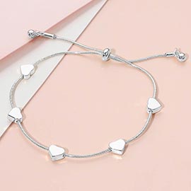 Flat Heart Charm Station Adjustable Cinch Pull Tie Bracelet