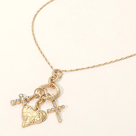 Heart Double Cross Charm Pendant Necklace