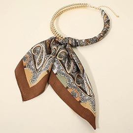Abstract Pattern Fabric Scarf Double Bubble Chain Necklace
