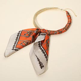 Abstract Pattern Fabric Scarf Double Bubble Chain Necklace