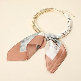 Abstract Pattern Fabric Scarf Double Bubble Chain Necklace