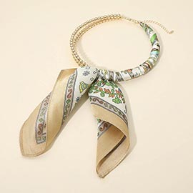 Abstract Pattern Fabric Scarf Double Bubble Chain Necklace