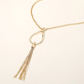 Open Teardrop Tassel Drop Pendant Long Necklace