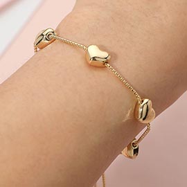 Metal Heart Charm Station Adjustable Cinch Pull Tie Bracelet