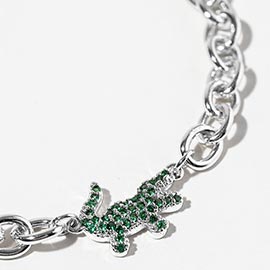 Gold Dipped CZ Pave Alligator Charm Link Chain Magnetic Bracelet