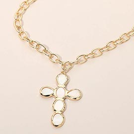 Mother of Pearl Cross Pendant Necklace