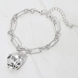 Chunky Heart Stone Cluster Toggle Charm Bracelet