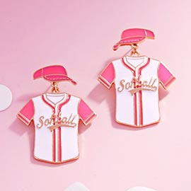 Enamel Softball Jersey Drop Dangle Earrings