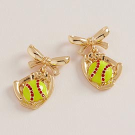 Softball Glove Bow Drop Dangle Earrings