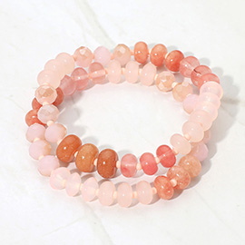 2PCS - Faceted Pebble Beaded Stretch Multi Layered Bracelets