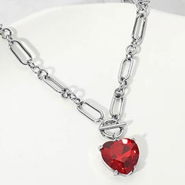 Chunky Heart Stone Cluster Toggle Pendant Necklace