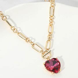 Chunky Heart Stone Cluster Toggle Pendant Necklace