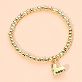 Stainless Steel Heart Charm Beaded Stretch Bracelet