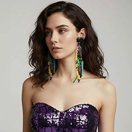 Mardi Gras Sequin Fringe Drop Statement Earrings