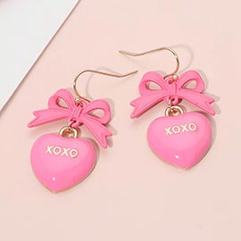 Enamel XOXO Heart Drop Bow Link Dangle Earrings