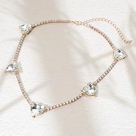 Heart Stone Cluster Station Tennis Chain Necklace