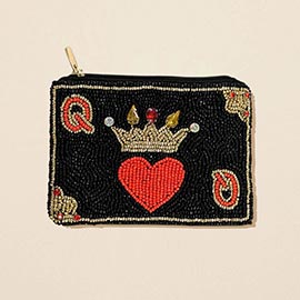 Crowned Heart Seed Beaded Mini Pouch Bag