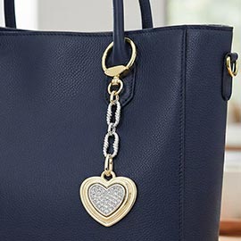 14K Gold Plated Two Tone CZ Paved Heart Charm Drop Bag Charm Keychain
