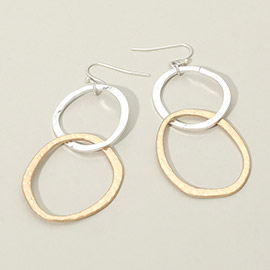 Hammered Metal Double Oval Drop Dangle Earrings