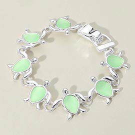 Sea Glass Turtle Charm Link Magnetic Bracelet
