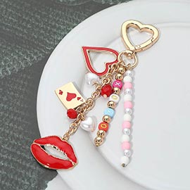Lips Charm Drop Heart Charm Embellished Beaded Tassel Keychain Bag Charm