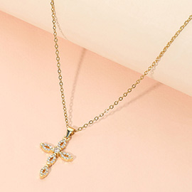 Stainless Steel CZ Cross Pendant Necklace