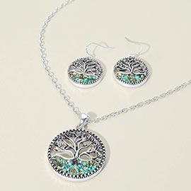 Crushed Pebble Tree of Life Pendant Necklace