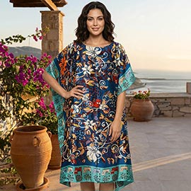 Floral Print Resort Silky Kaftan Midi Dress