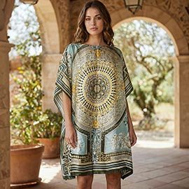 Medallion Print Resort Silky Kaftan Midi Dress