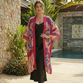 Silk Feel Boho Open Front Long Kimono Cover Up Poncho