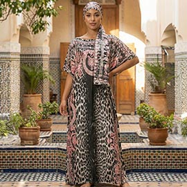 Baroque Leopard Print Resort Silky Kaftan Maxi Dress