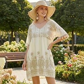 Vintage Floral Embroidered Boho Dress