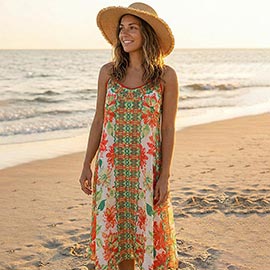 Boho Floral Print Sleeveless Beach Maxi Dress