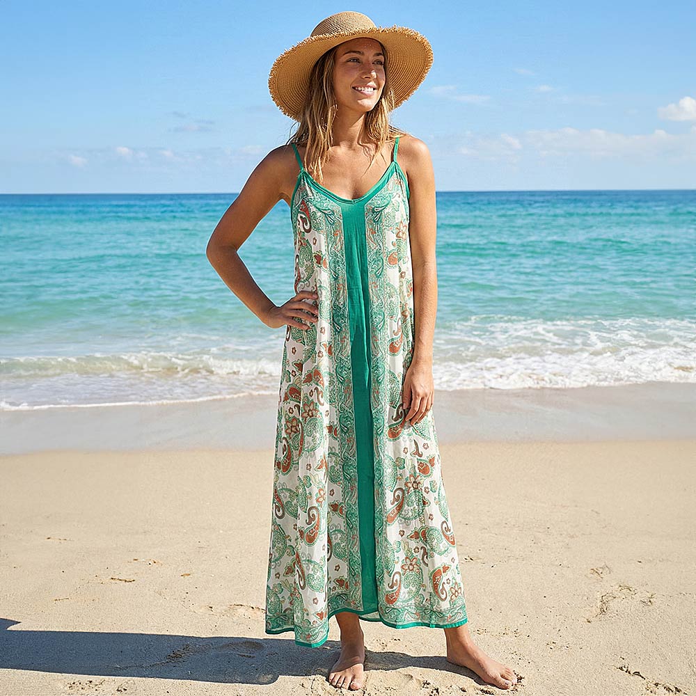 Boho Paisley Print Sleeveless Beach Maxi Dress