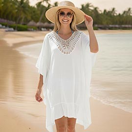 Crochet Back Beach Cover Up Poncho Dress