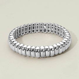 Rounded Metal Rib Link Stretch Bracelet