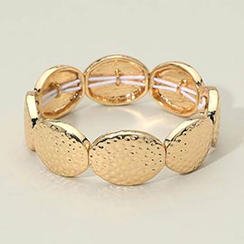 Hammered Metal Oval Beaded Stretch Bracelet