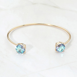 Faceted Round Stone Cluster Tip Cuff Bracelet