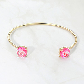 Faceted Round Stone Cluster Tip Cuff Bracelet