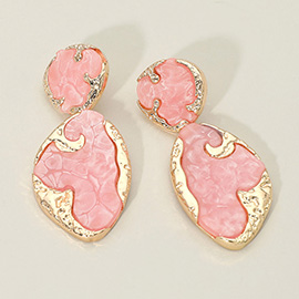 Textured Metal Frame Abstract Celluloid Acetate Drop Dangle Statement Earrings