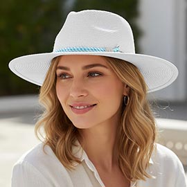 Anchor Detail Nautical Rope Band Sheer Brim Woven Sun Hat