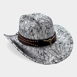 Steer Head Accent Studded Faux Leather Band Western Cowboy Hat