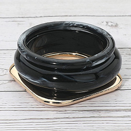 3PCS - Bold Modern Mixed Shape Resin Flat Square Metal Bangle Multi Layered Bracelets