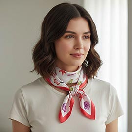 Beach Day Sea Life Printed Square Silky Satin Bandana Scarf