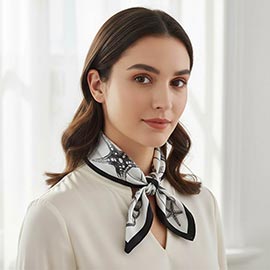 Mermaid Seashell Starfish Pattern Printed Square Silky Satin Bandana Scarf