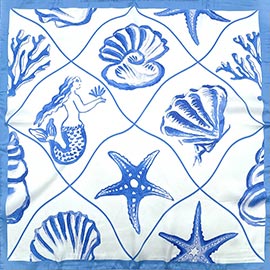 Mermaid Seashell Starfish Pattern Printed Square Silky Satin Bandana Scarf