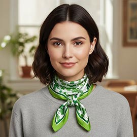 Shamrock Pattern Printed Square Silky Satin Bandana Scarf