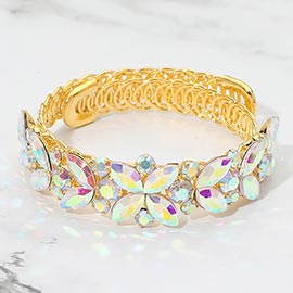 Floral Marquise Round Stone Cluster Adjustable Evening Bracelet